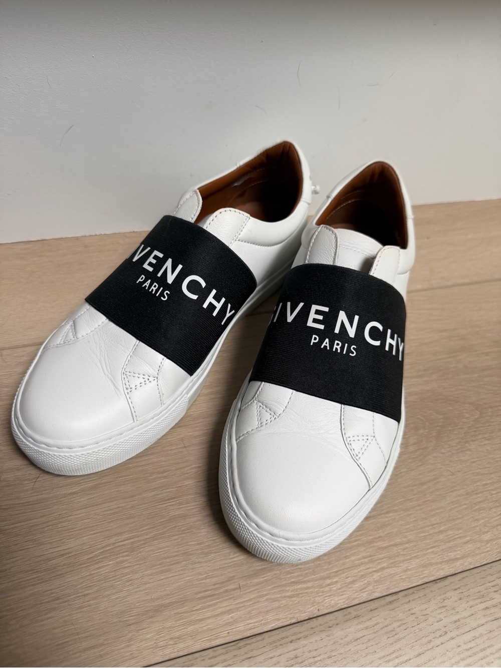 Givenchy White Leather Slip-On Sneakers with Black Logo Strap